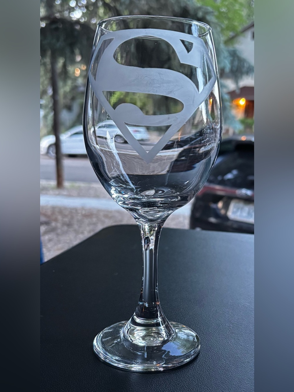 Superman Custom hand-etched stemmed Wine Goblet glass!